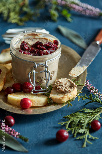Pate with dried cranberries, on toasted bread