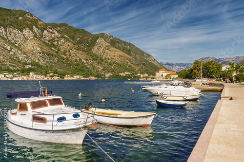 Sunny morning panoramic view of Kotor bay near old town, Montenegro. © Neonyn