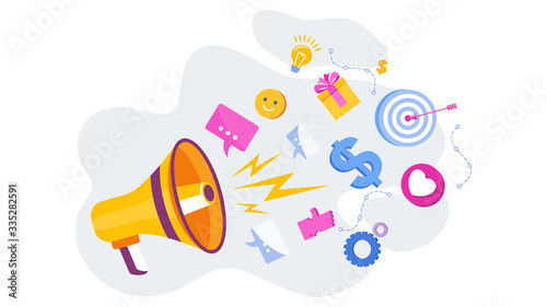 Advertising, marketing business concept. Megaphone sends messages.
