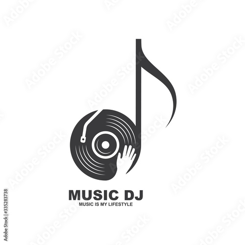 vinyl disc music with  disc jockey  hand vector icon illustration design