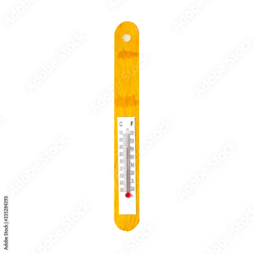 Wooden thermometer on white background