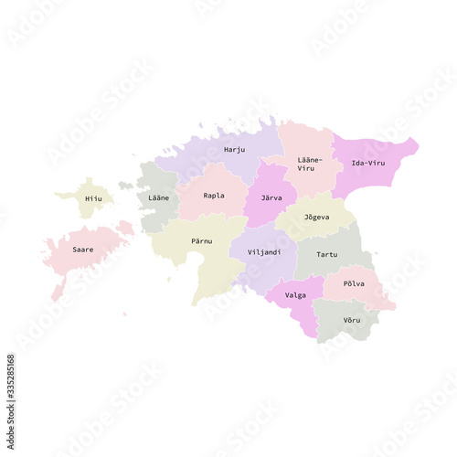 Vector illustration of administrative division map of Estonia. Vector map.