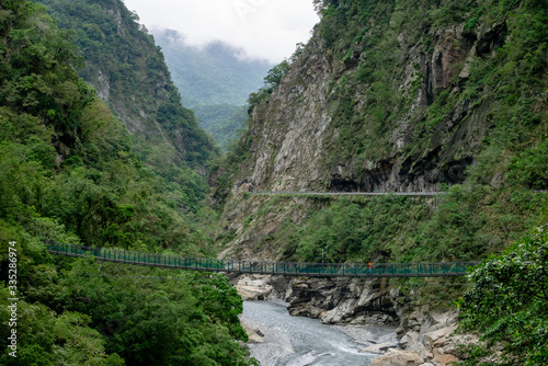 The view of red bridge and river at Taroko national park  Taroko gorge scenic area  in Taiwan.