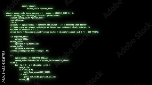 Realistic retro style screen with scrolling hacker code, seamless loop