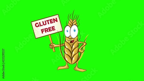 wheat cartoon with signboard isolated on white  background