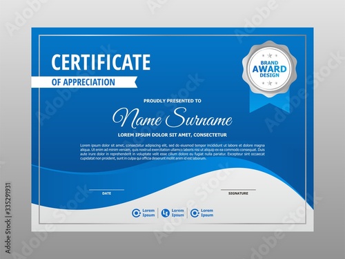 Abstract Stylish Blue Silver White Wave Certificate Design, Professional Modern Certificate Template Vector