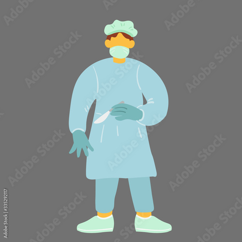vector illustration with doctor surgeon  in cartoon style. medical worker