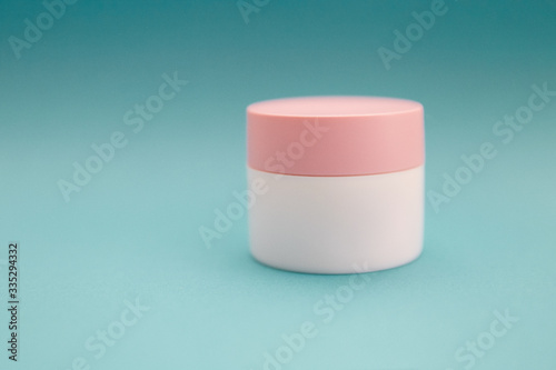 Face cream pot. Realistic packaging mockup template. Isolated. Soft focus.