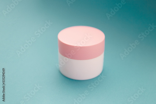 Face cream pot. Realistic packaging mockup template. Isolated. Soft focus.