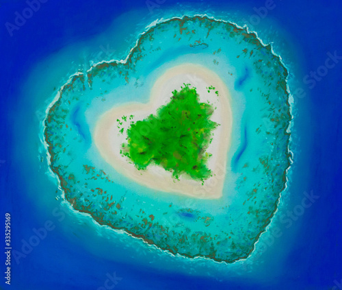 Illustration. Maldives island heart  quadrocopter view