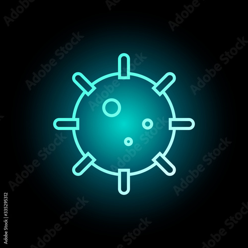 Coronavirus vector blue outline symbol. Sign 2019-nCoV on black background. Gradient illustration of a new world virus. MERS-Cov, Covid-19, coronavirus. Abstract virus line art model illustration