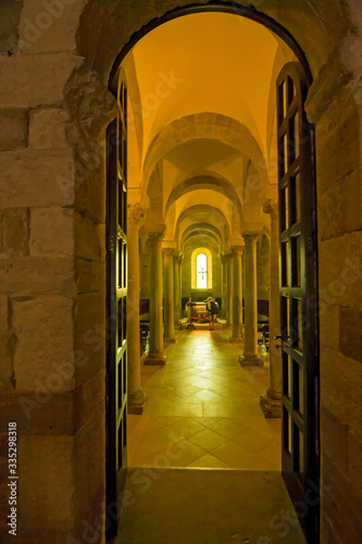 View of the crypt of the Romanesque cathedral of Trani in Puglia, Italy. © serghi8