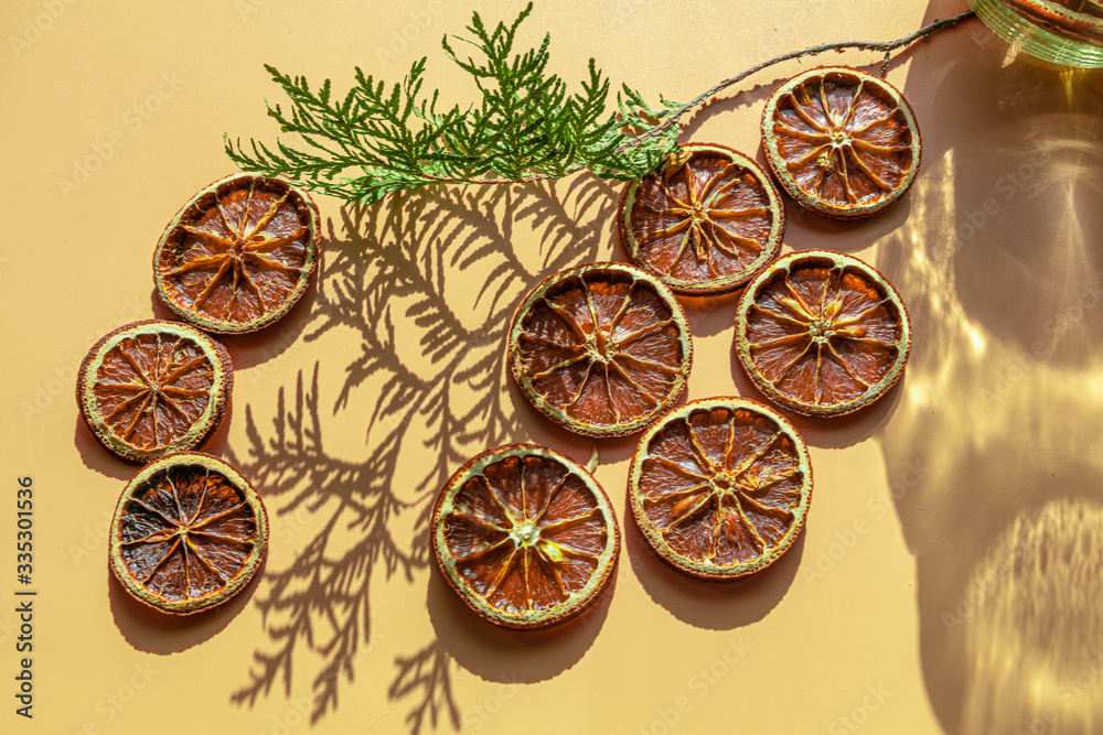 A lot of dried sliced orange
Dried oranges. Sweet decor A lot of dried sliced orange
Dried oranges. Sweet decor
