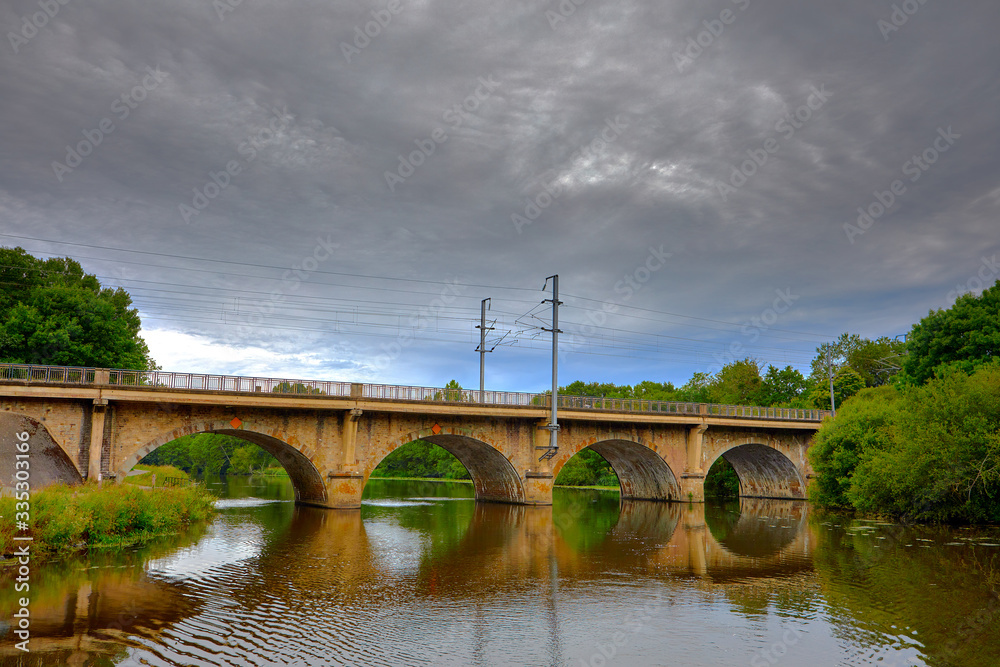 Image of a railway viaduct over La Vilaine River, Brittany, France