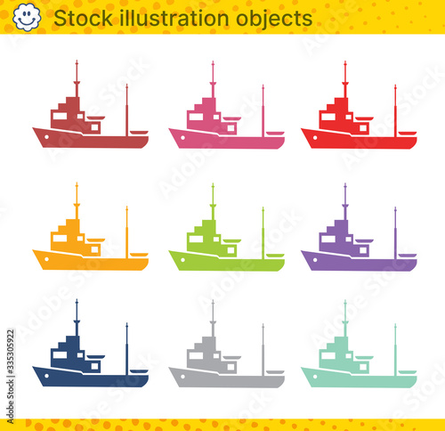 Yacht ship set color object pleasure vessel silhouette