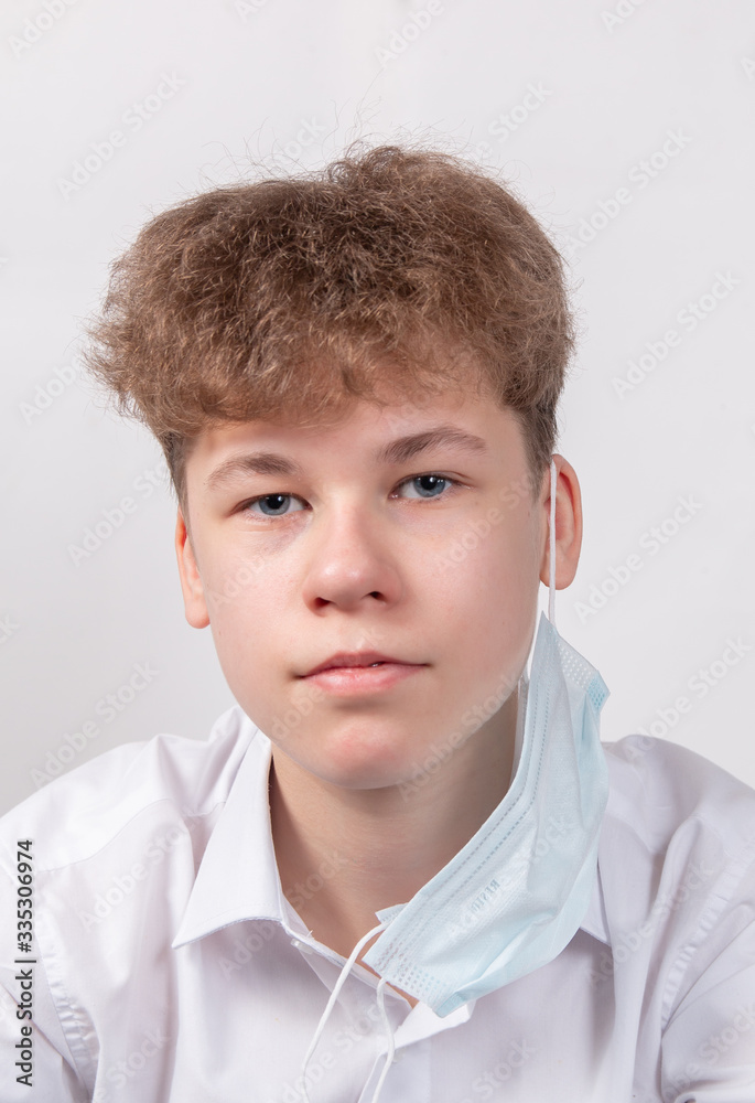 Portrait of young boy in protective medical mask Portrait of young boy in protective medical mask