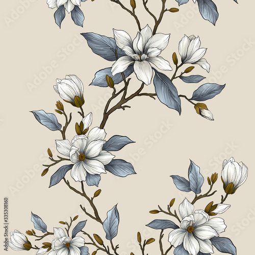 Fototapeta Naklejka Na Ścianę i Meble -  
Floral seamless pattern with blooming magnolia