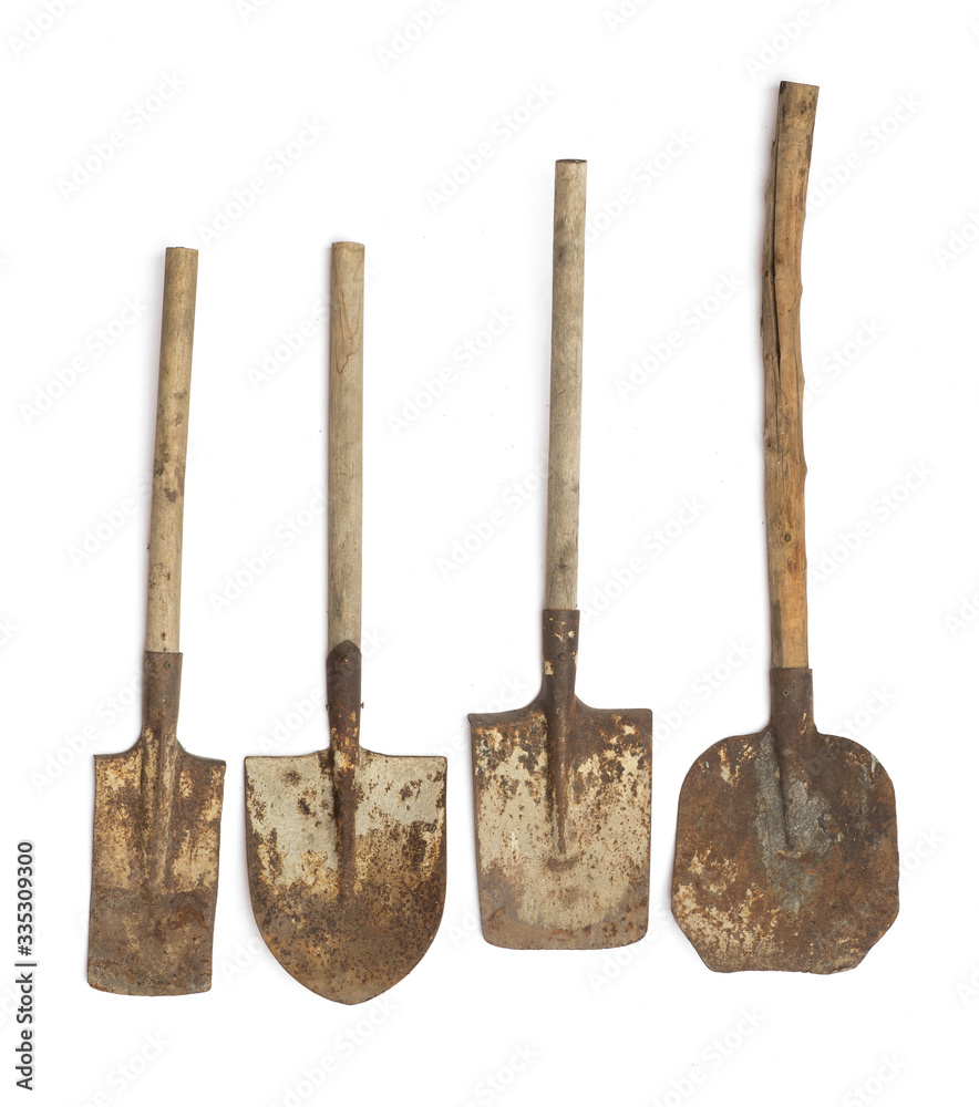 set of old shovels isolated on white background set of old shovels isolated on white background