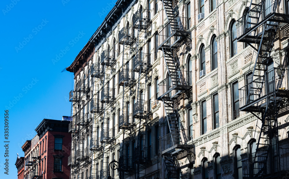 Old Residential Buildings with Fire Escapes on the Lower East Side of New York City