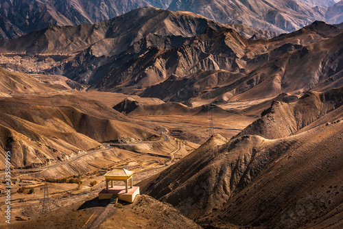 view of the Ladakh Range of Mountains from Leh in India © sittitap