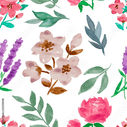 Beautiful seamless watercolor vector floral pattern