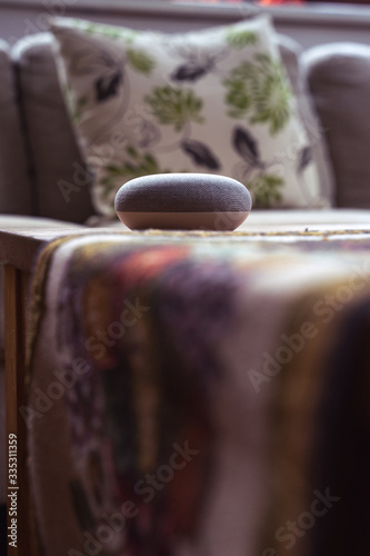 Smart ai speaker in living room. Smart home concept