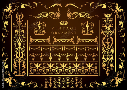 Photography vintage ornament set. floral frames and borders.