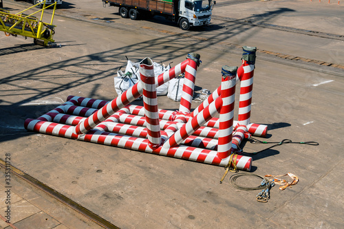 A riser guard laid at the pier waiting to be loaded onto a construction work barge for offshore installation work
