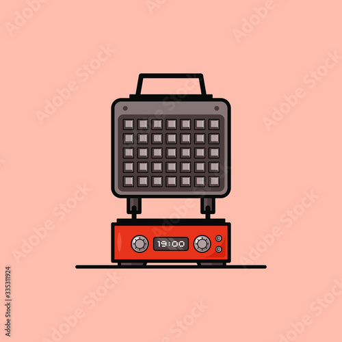 Waffle-iron icon isolated of pink background in trendy flat style. Concept sweet baking cooking. Vector illustration