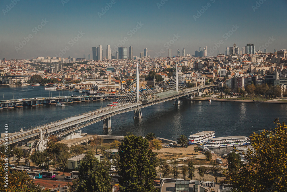 Obraz premium Turkey, Istanbul city, Bering Strait top view of the city.