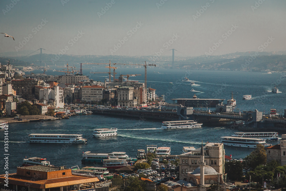 Obraz premium Turkey, Istanbul city, Bering Strait top view of the city.