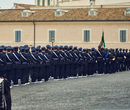 Policemen forming a line in Rome