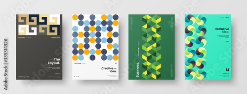 Company identity brochure template collection. Business presentation vector A4 vertical orientation front page mock up set. Corporate report cover abstract geometric illustration design layout bundle.