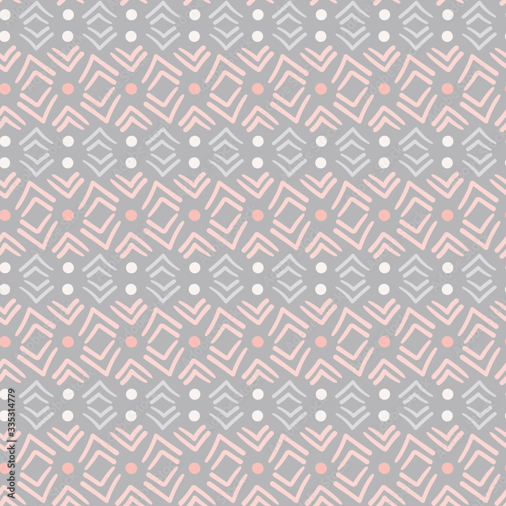 Muted pink and grey abstract ethinc seamless vector pattern. Decorative surface print design. For fabrics, stationery and packaging.