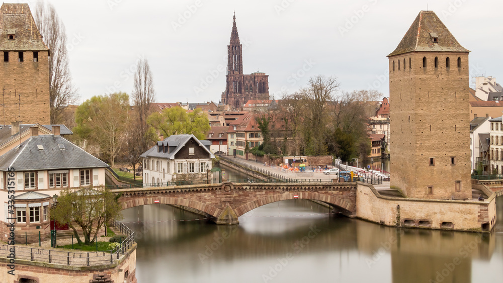 A long exposure panorama in the ponts couverts in Strasbourg 