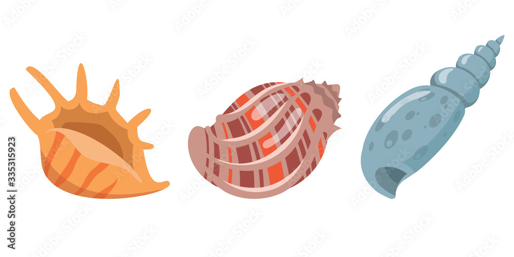 Set of underwater shells. Beautiful objects in cartoon style. Set of underwater shells. Beautiful objects in cartoon style.