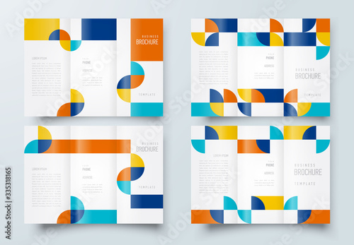 Set Trifold abstract geometric circles and squares colored