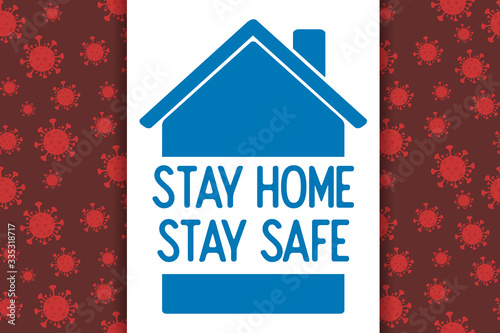 stay at home. Stay safe, stay inside home with tree in flat illustration. Prevention from virus.
