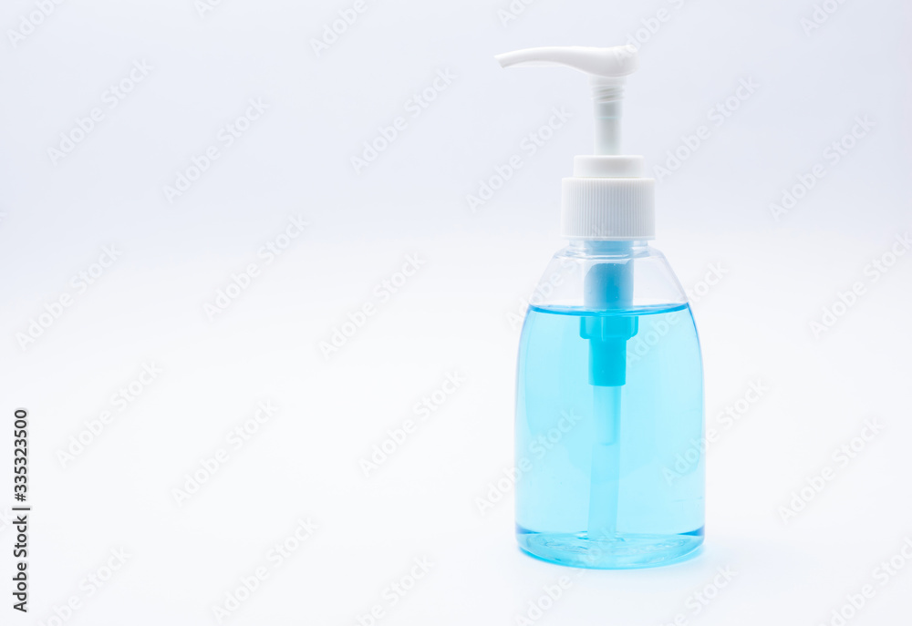 Hand sanitizer for Covid-19virus protection on a white background. Corona Virus protection concept.