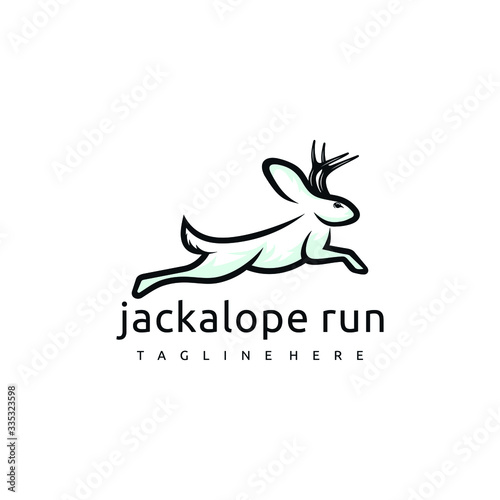Jackalope Running Character Cute Fantasy Graphic Bunny Logo Design Inspiration