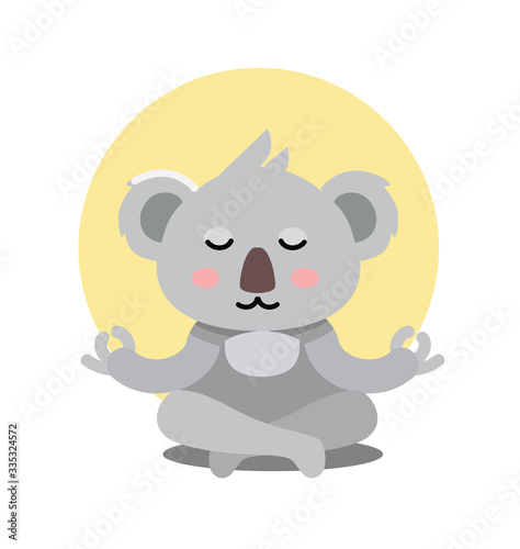 koala bear sits in yoga pose and meditates
