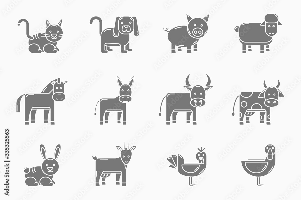 Domestic animal Icons set - Vector silhouettes of pets for the site or interface Domestic animal Icons set - Vector silhouettes of pets for the site or interface