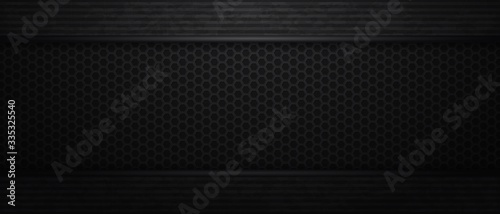 Abstract black frame with parallel stripes and polygons.