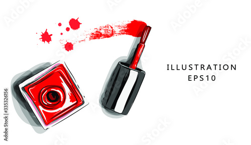 Vector illustration. Makeup nail polish. Beauty theme, attributes for female beauty. Suitable for printing and printing on fabric.