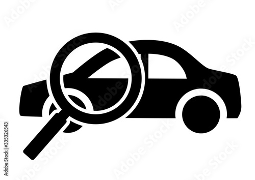 Car and magnifying glass icon