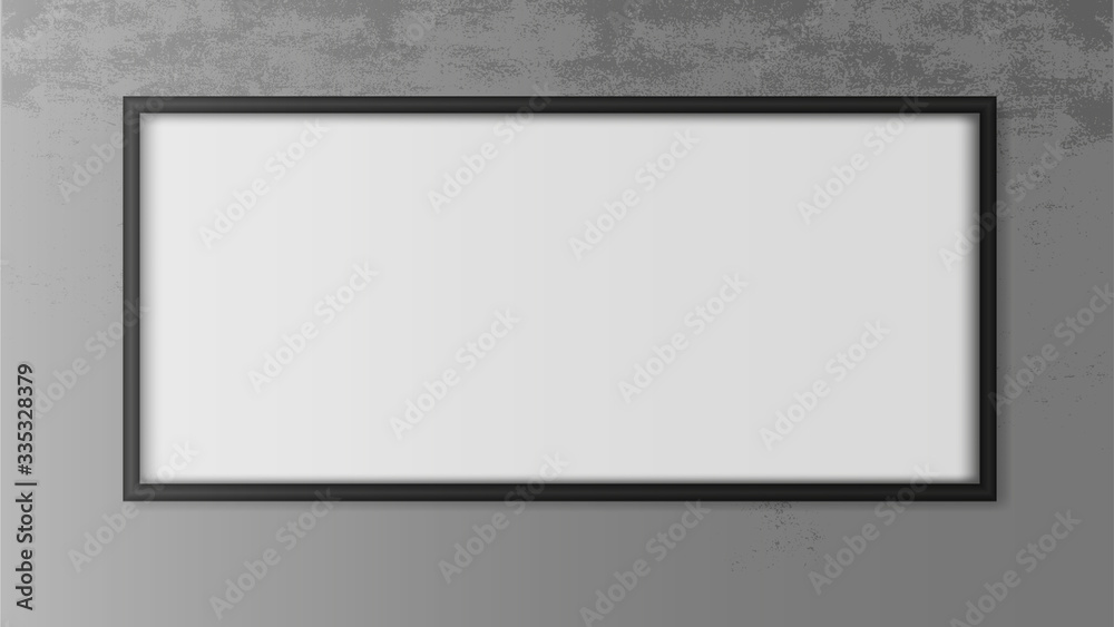 Empty picture in a black frame. Realistic large painting on a concrete wall. Vector image. Empty picture in a black frame. Realistic large painting on a concrete wall. Vector image.