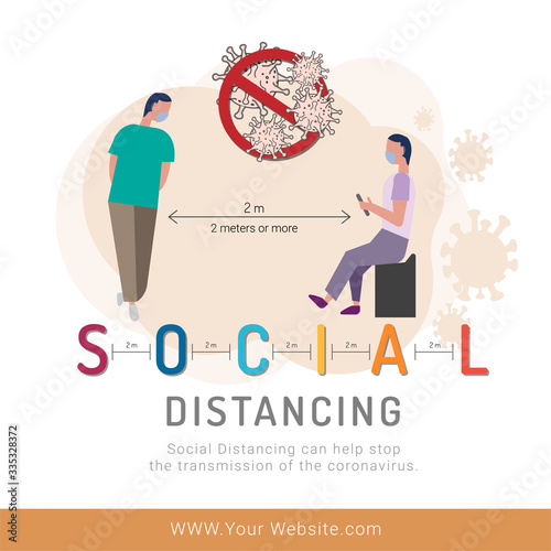Social distancing, keep distance in public society people to protect from COVID-19 coronavirus outbreak spreading concept.