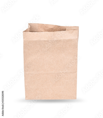  Brown paper bag isolated on white ; Clipping path