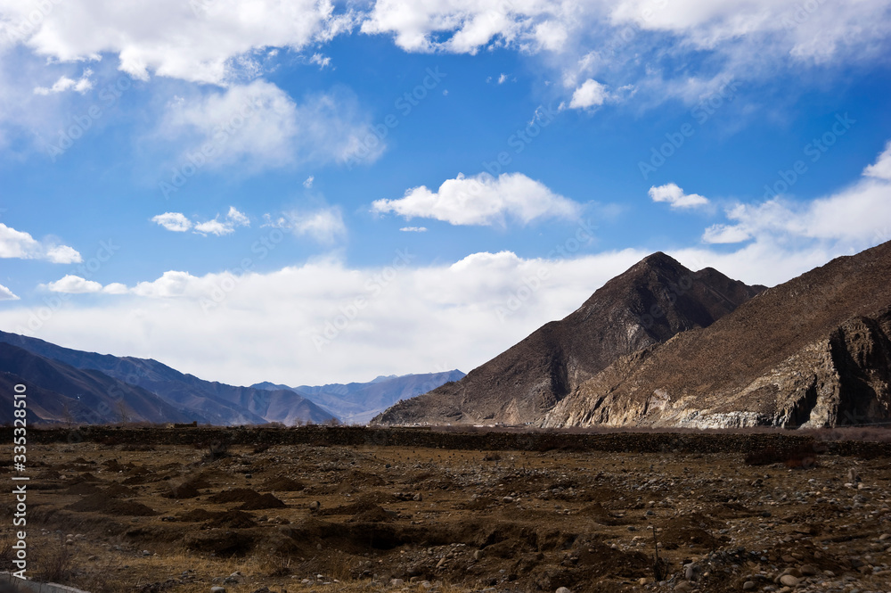 mountain landscape with blue sky in Tibet China 