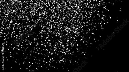 Black-White Polka Dot Texture Isolated On Black. Grey Explosion Of Confetti. Silver Tint Background. Vector Illustration, EPS 10.